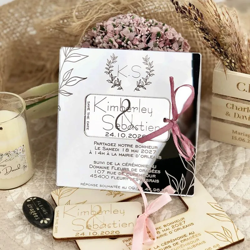 Carreline — Faire-part Miroir argent & Save-the-Date