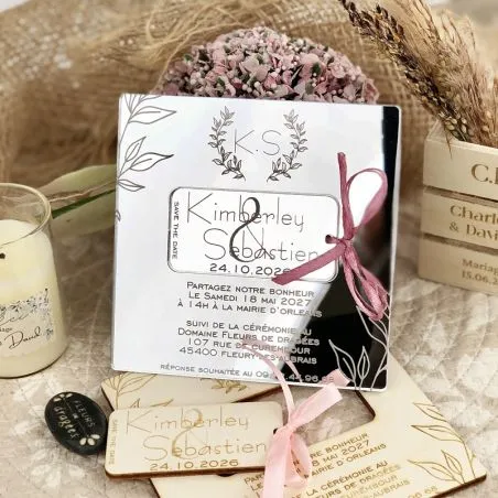 Carreline — Faire-part Miroir argent & Save-the-Date