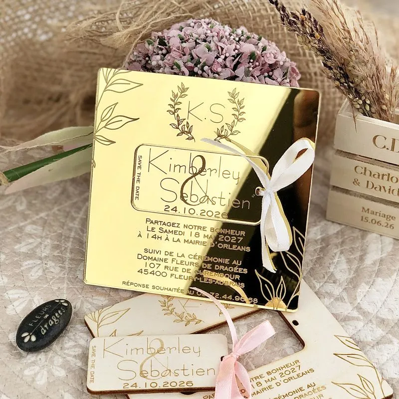 Carreline — Faire-part dorée Miroir & Save-the-Date
