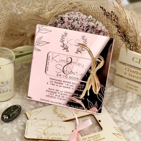 Faire-part baptême Miroir rose gold & Save-the-Date