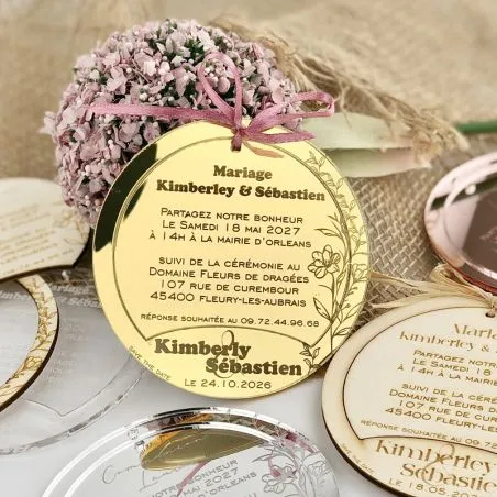 Faire-part doré Anneau Plexi & Save-the-Date