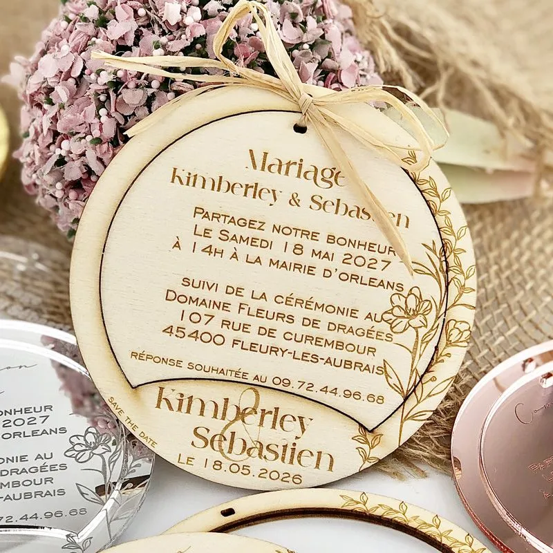 Faire-part Anneau Bois, Plexi & Save-the-Date