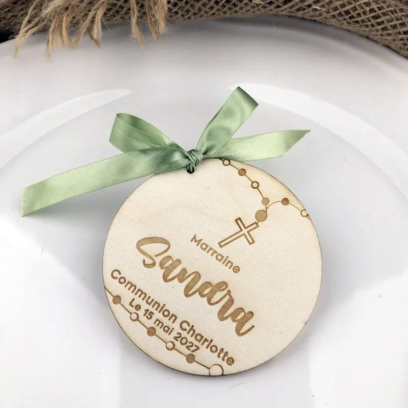 Étiquette Bois communion XL- Cadeau d'invité - Ronde (7.5cm)
