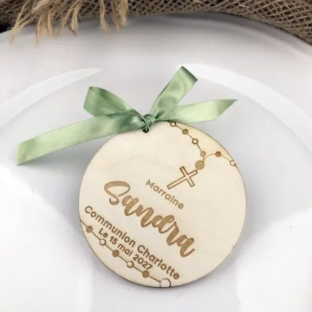 Étiquette Bois communion XL- Cadeau d'invité - Ronde (7.5cm)