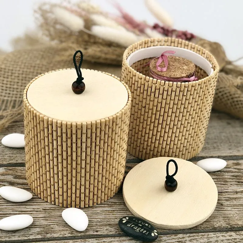Boite ronde Bambou 8x7.5cm - Crème