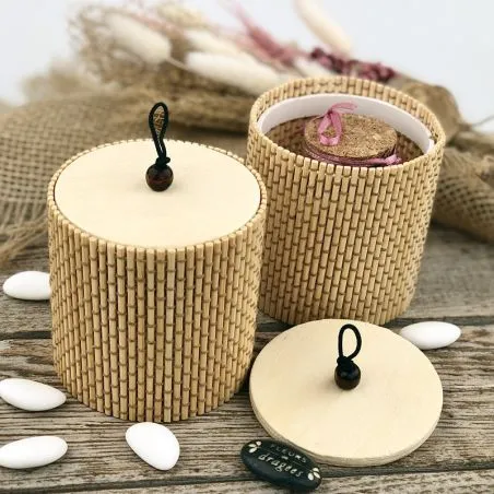 Boite ronde Bambou 8x7.5cm - Crème
