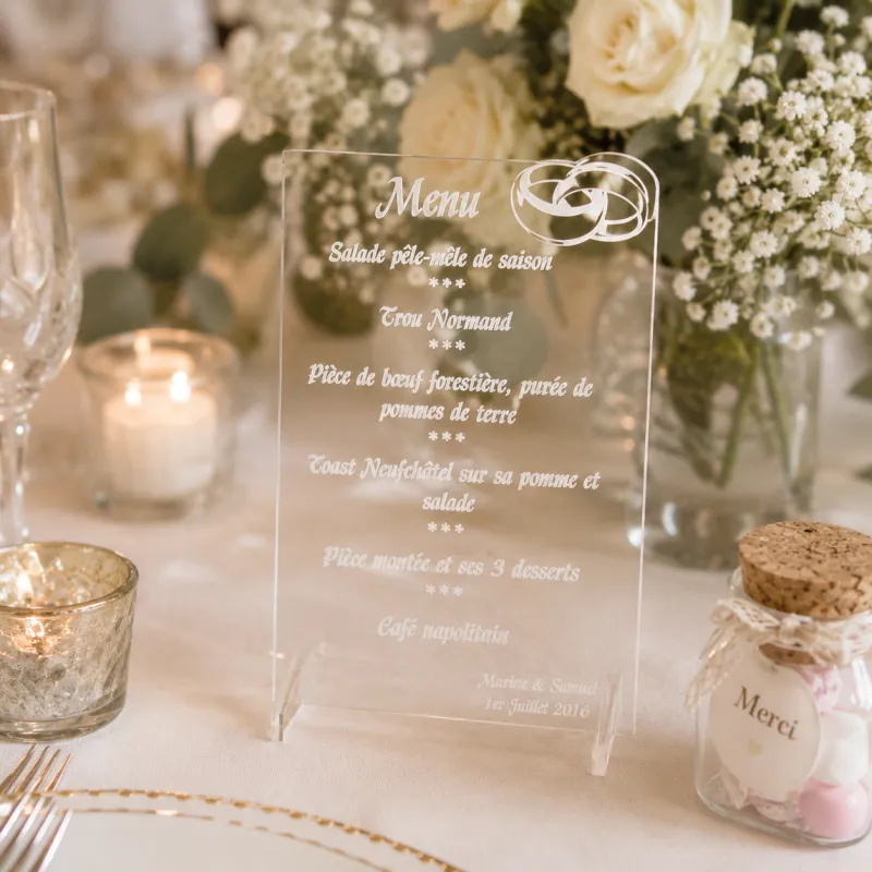menu plexi gravé