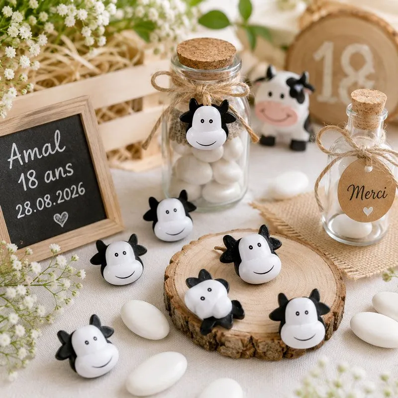 Lot de 24 petites vaches en bois