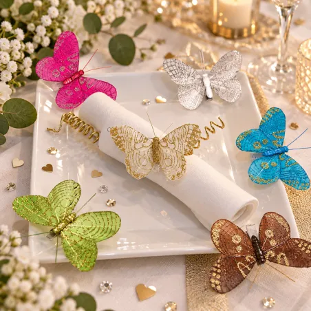Papillons scintillants X6 - Décorations de Table - Fleurs de dragées