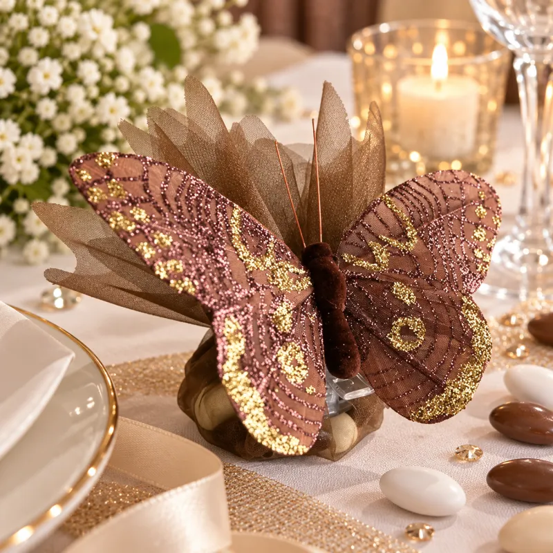 Papillons scintillants sur pince X6 - Décorations de Table - Fleurs de dragées