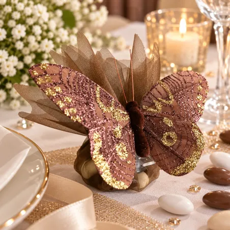 Papillons scintillants sur pince X6 - Décorations de Table - Fleurs de dragées