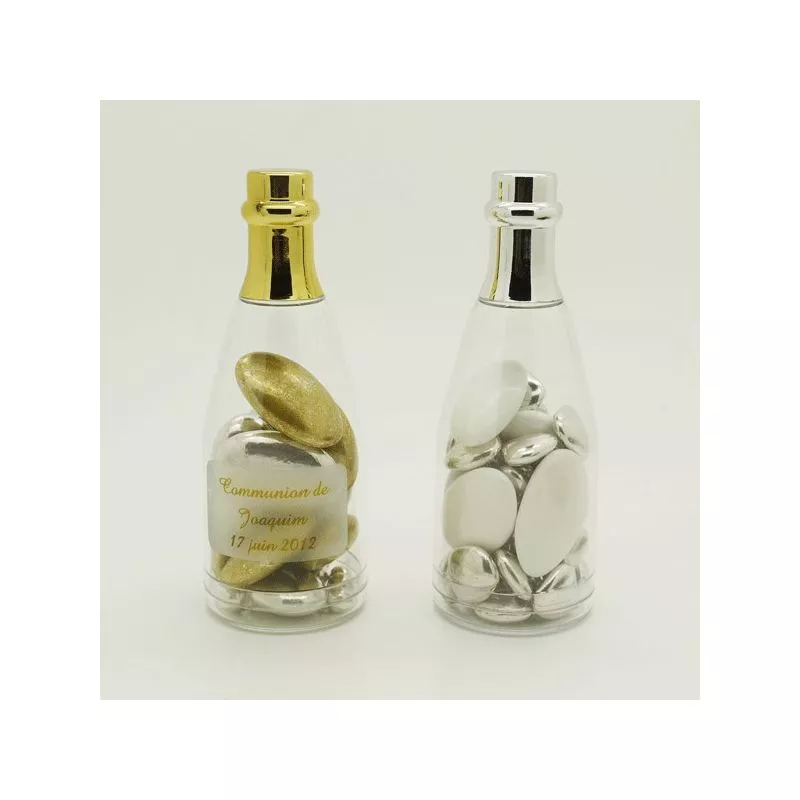 Dragées bapteme - Mini Bouteille champagne dragees Or ou Argent  X4