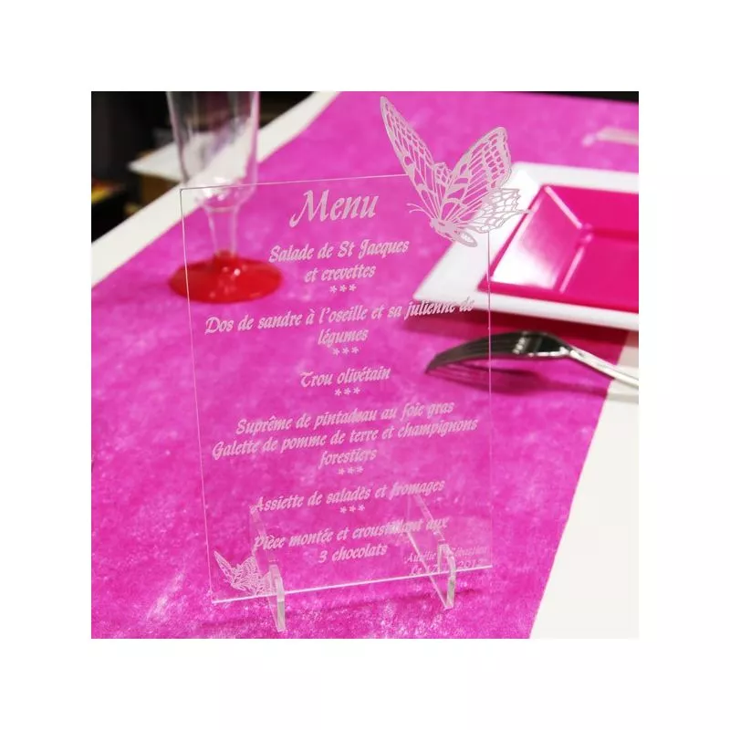 Menu gravé plexi Papillon