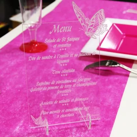 Menu gravé plexi Papillon