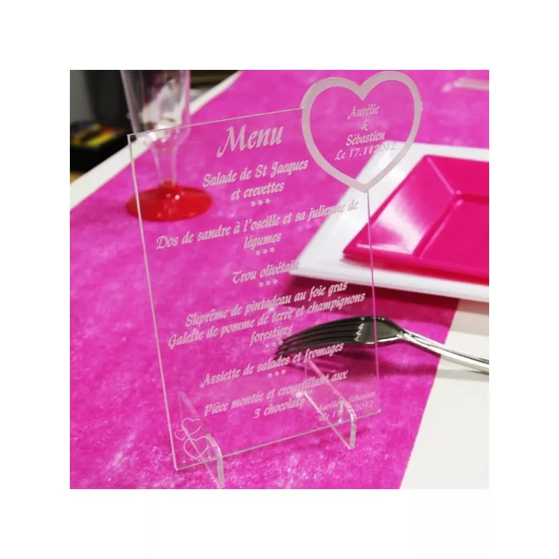 Menu gravé plexi Coeur