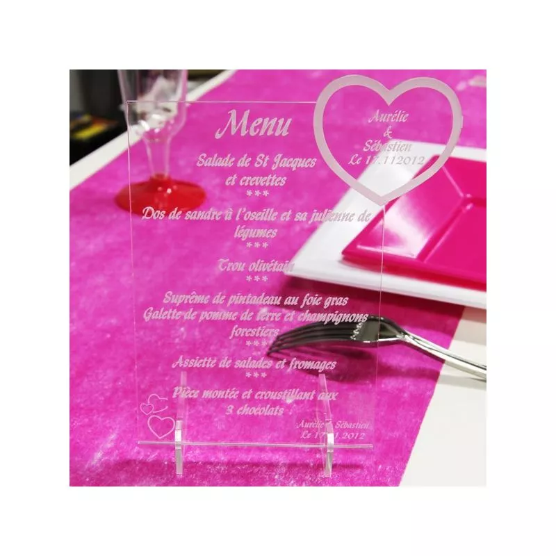 Menu gravé plexi Coeur