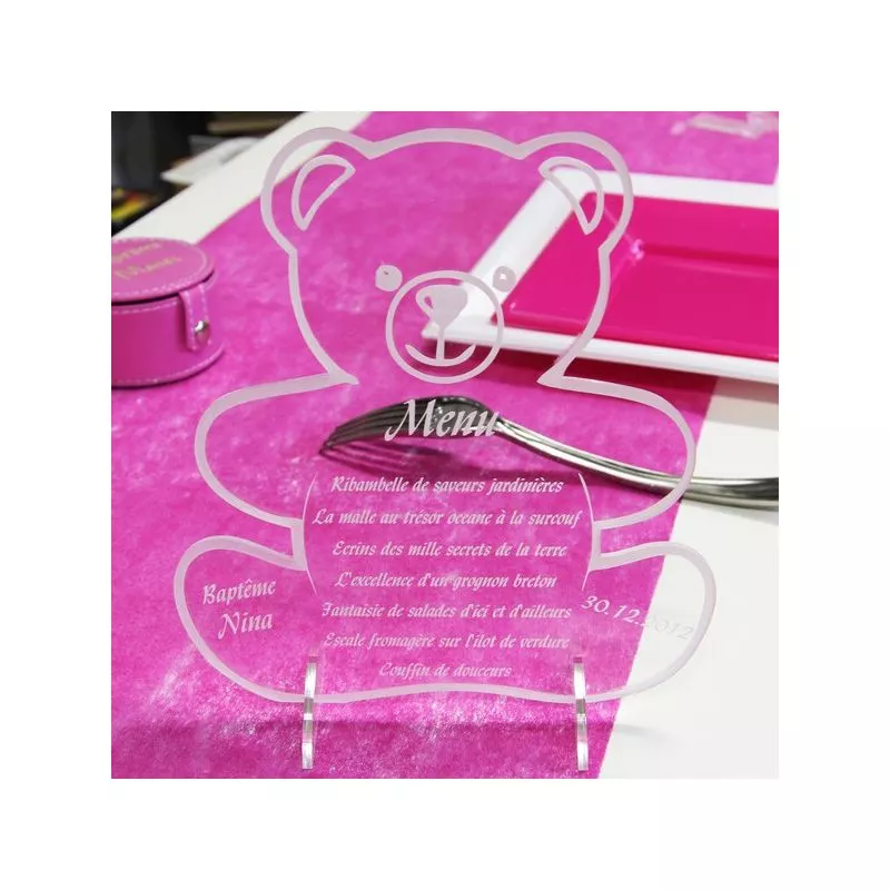 Menu gravé forme Ourson