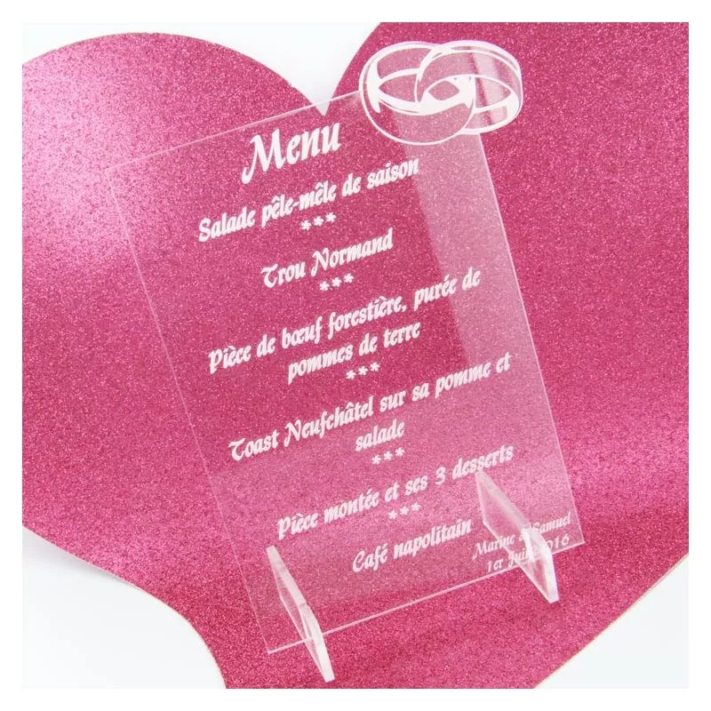 Menu gravé mariage Alliance