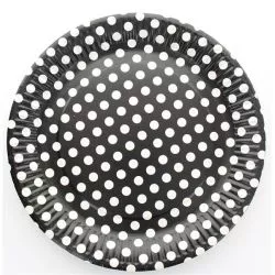 Assiette en carton motif pois noir, lot de 10 assiettes jetables