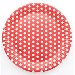 Assiette en carton motif Pois Rouge, lot de 10 assiettes jetables