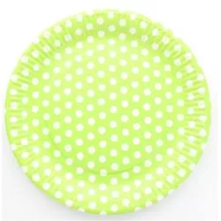 Assiette en carton motif Pois Vert, lot de 10 assiettes jetables carton