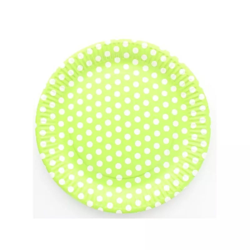 Assiette en carton motif Pois Vert, lot de 10 assiettes jetables carton