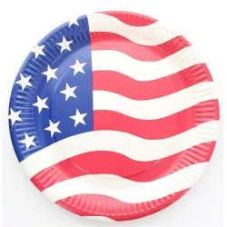 Assiette jetable en carton motif drapeau USA - le lot de 10