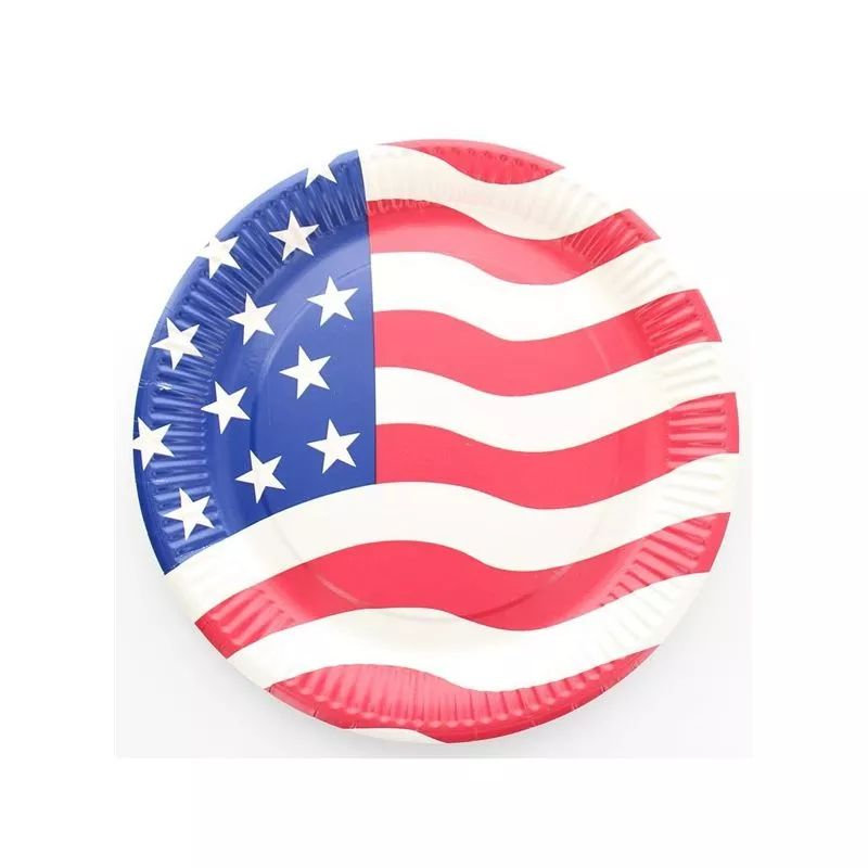 Assiette jetable en carton motif drapeau USA - le lot de 10