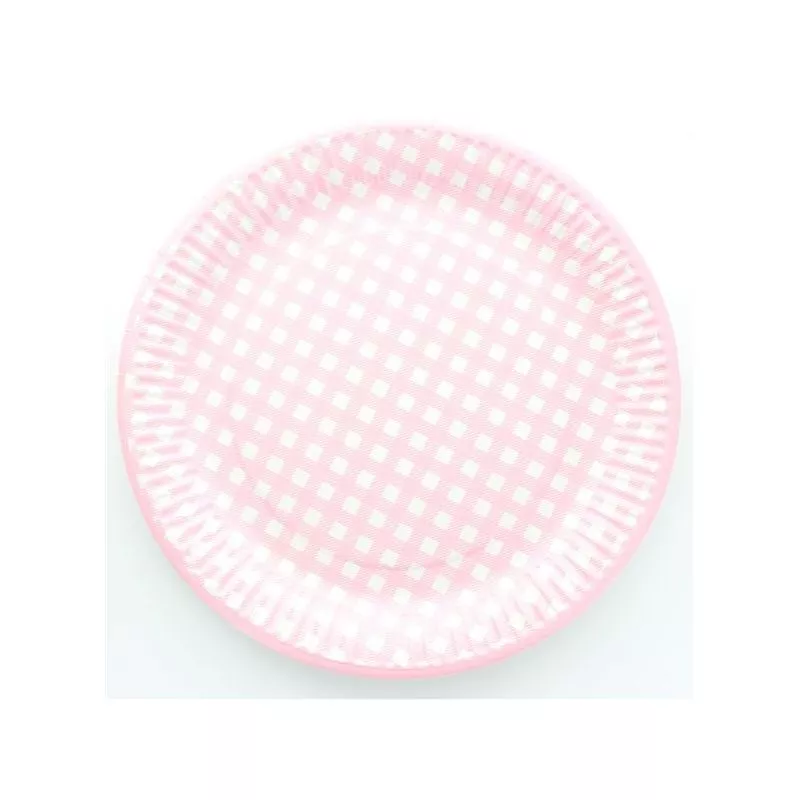 Assiette jetable en carton motif Vichy Rose - le lot de 10 assiettes