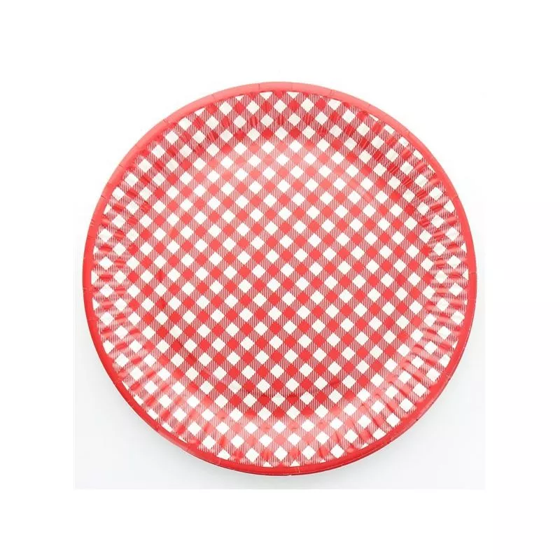 Assiette jetable en carton motif Vichy Vert - le lot de 10 assiettes