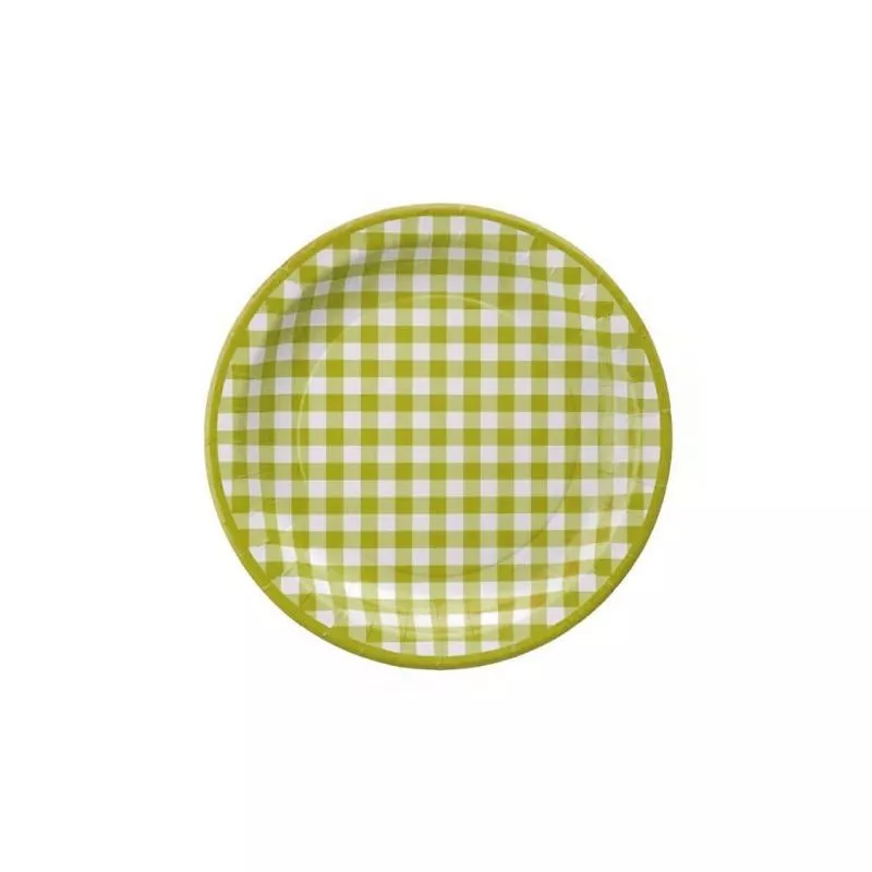 Assiette jetable en carton motif Vichy Vert - le lot de 10 assiettes