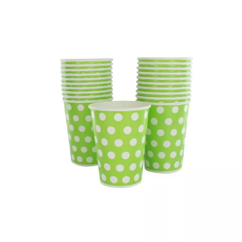 Gobelet jetable motif Pois Vert - lot de 10, gobelets carton pas cher