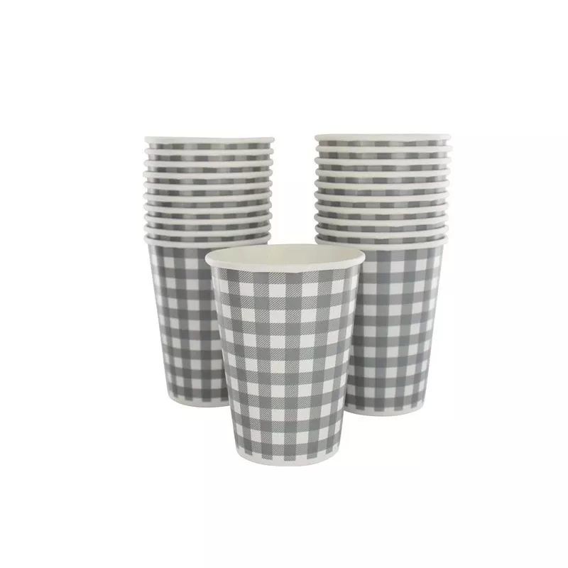 Gobelet en carton motif vichy Gris - les 10  gobelets jetables 