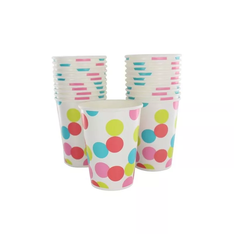 Gobelet jetable motif gros pois multicolore, le lot de 10