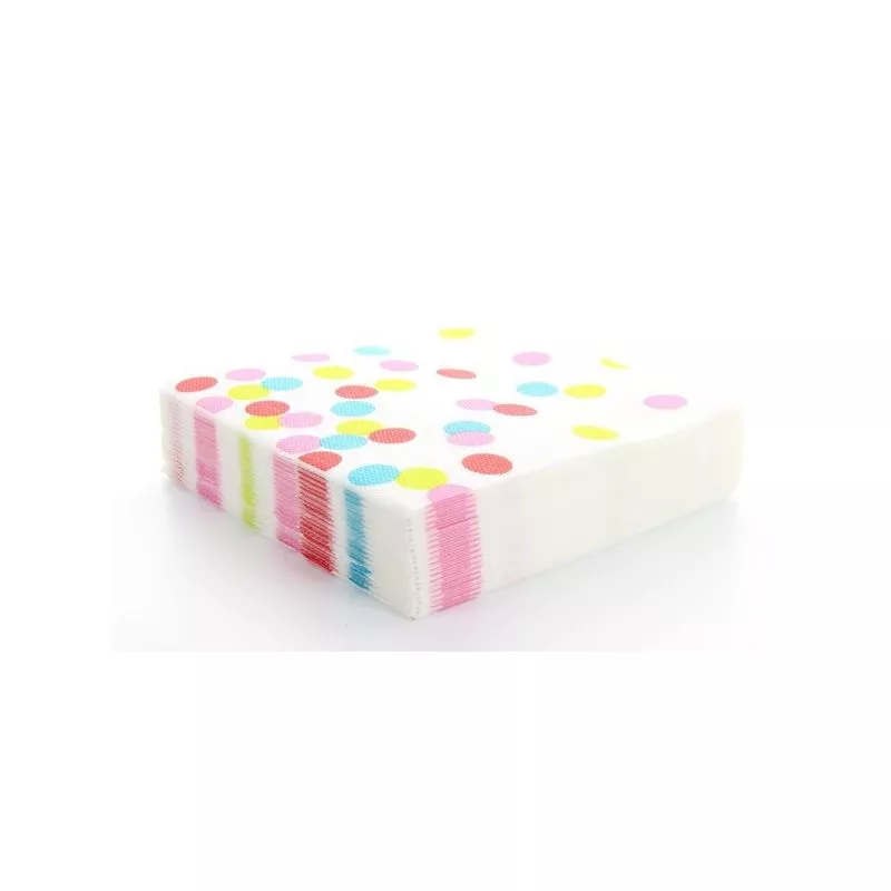 Serviette jetable motif gros pois multicolore, le lot de 20 serviettes