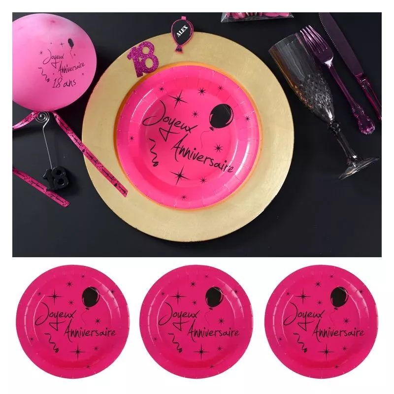 Assiette Joyeux anniversaire collection Fushia