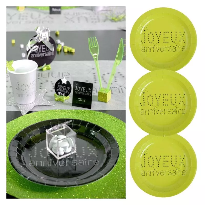 Assiette carton jetable Anniversaire Vert (x10)