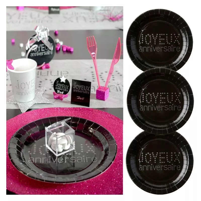 Assiette carton jetable Anniversaire Noir (x10)