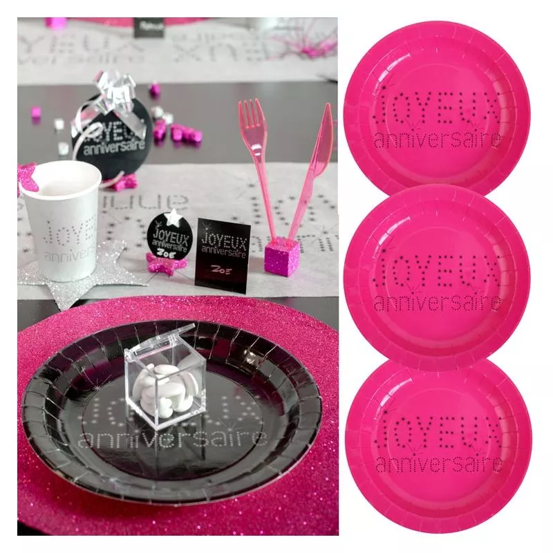 Assiette carton jetable Anniversaire Fushia (x10)
