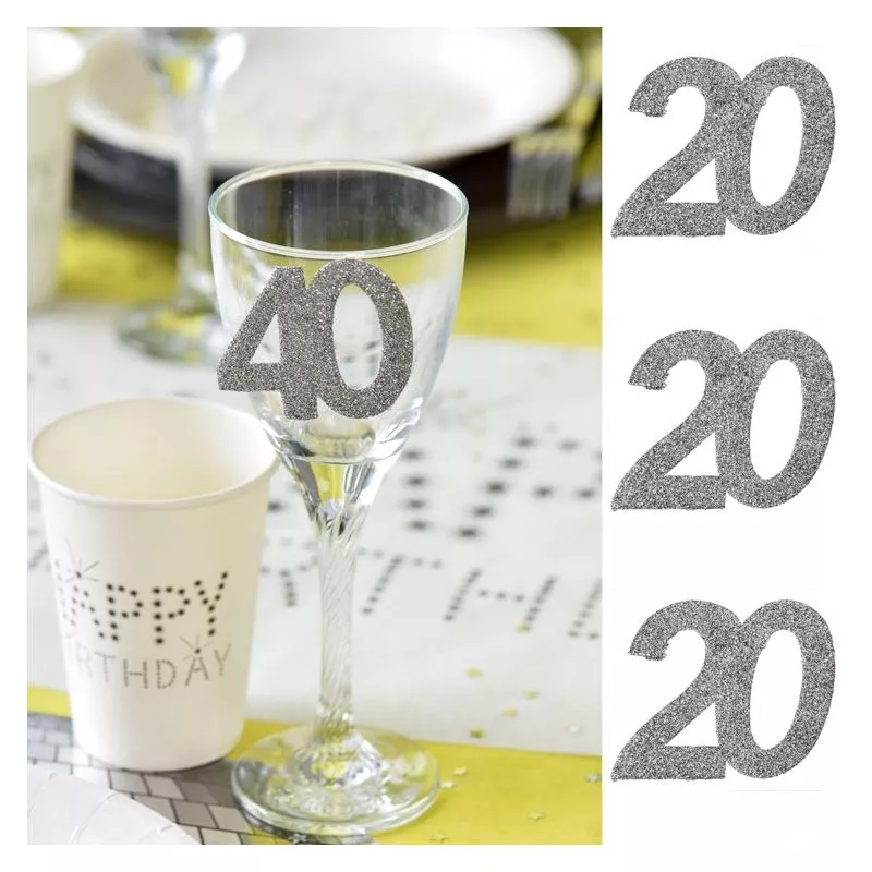 6 Gros confetti Anniversaire Argent 20 ans, décoration de table