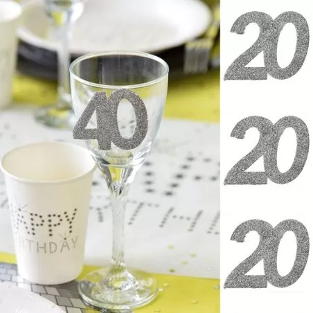 6 Gros confetti Anniversaire Argent 20 ans, décoration de table