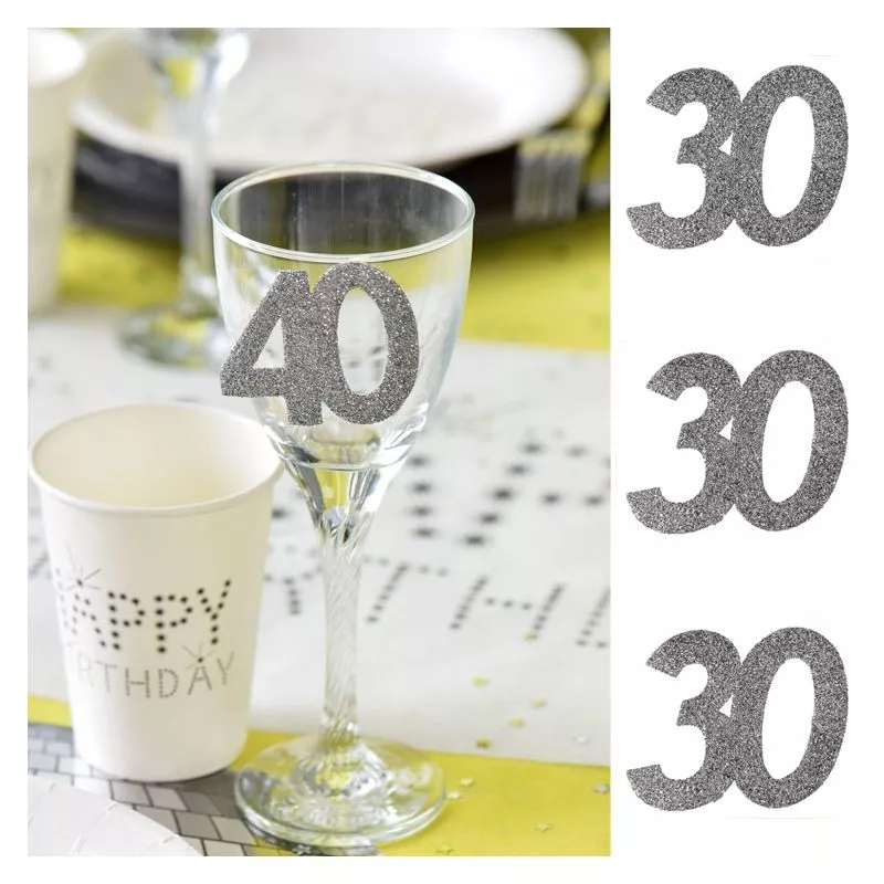 6 Gros confetti Anniversaire Argent 30 ans, décoration de table