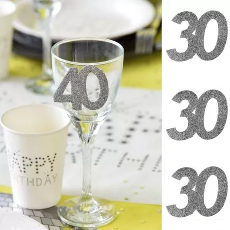 6 Gros confetti Anniversaire Argent 30 ans, décoration de table