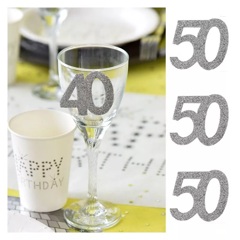 6 Gros confetti Anniversaire Argent 50 ans, décoration de table