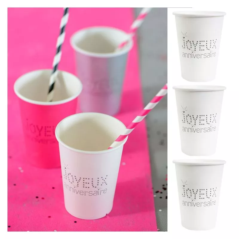 Gobelet jetable Anniversaire (les 10) - Blanc