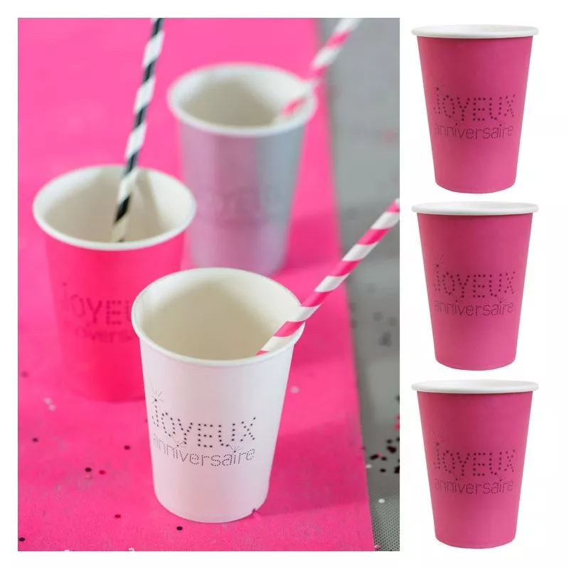 Gobelet jetable Anniversaire (les 10) - Fuchia