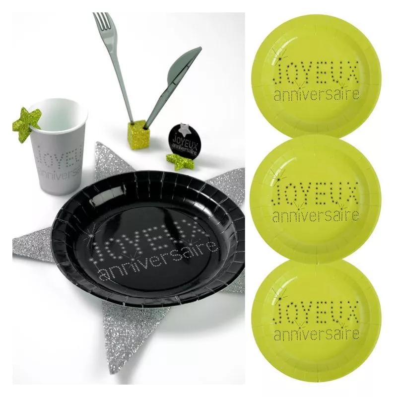 Assiette carton jetable Anniversaire Vert (x10)