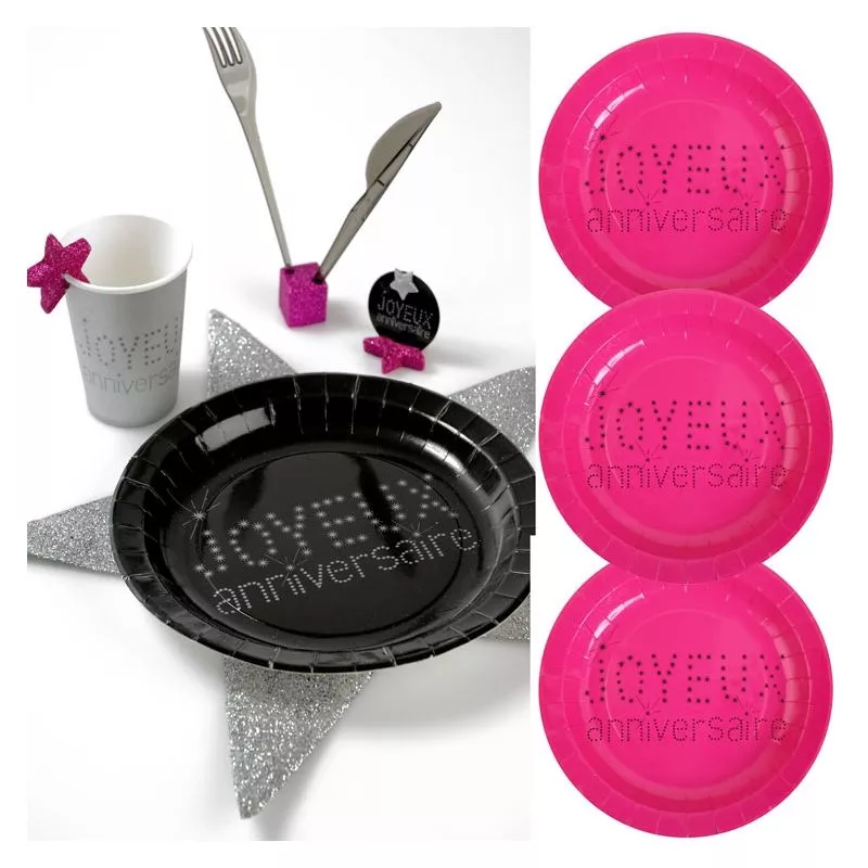 Assiette carton jetable Anniversaire Fushia (x10)