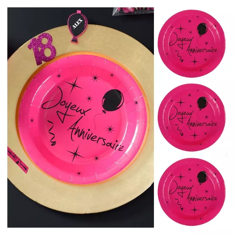 Assiette Joyeux anniversaire collection Fushia