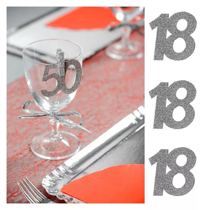 Gros confetti Anniversaire Argent 18 ans (x6), décoration de table